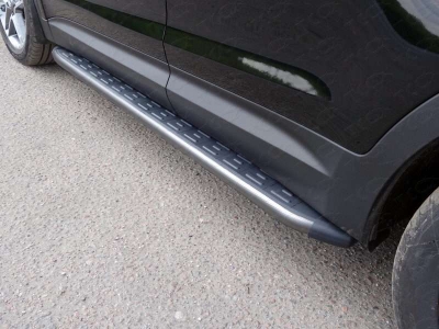 Пороги алюминиевые ТСС с накладкой серые для Hyundai Santa Fe Grand № HYUNSFGR16-18GR