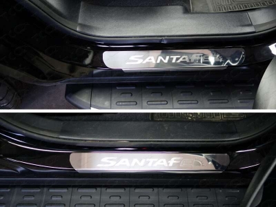 Накладки на пороги зеркальный лист надпись Santa Fe ТСС для Hyundai Santa Fe Grand 2016-2021