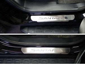 Накладки на пороги лист шлифованный надпись Santa Fe для Hyundai Santa Fe Grand № HYUNSFGR16-29