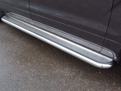Пороги с площадкой нержавеющий лист 42 мм ТСС для Hyundai H1 Starex 2007-2018