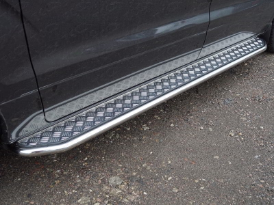 Пороги с площадкой алюминиевый лист 42 мм ТСС для Hyundai H-1 Starex 2019-2021