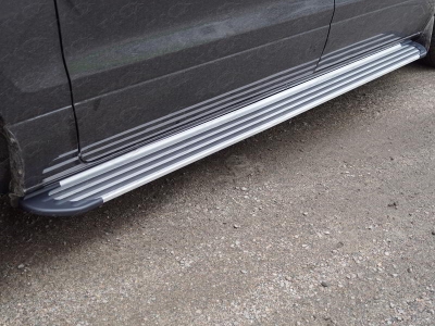 Пороги алюминиевые Slim Line Silver ТСС для Hyundai H-1 Starex 2019-2021