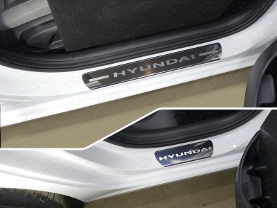 Накладки на пороги зеркальный лист надпись Hyundai 4 штуки ТСС для Hyundai i30 2017-2021