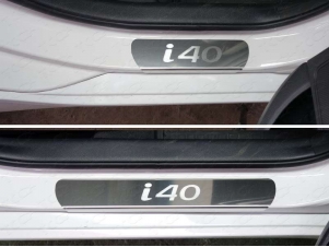Накладки на пороги надпись i40 зеркальный  лист  для Hyundai i40 № HYUNI4016-04