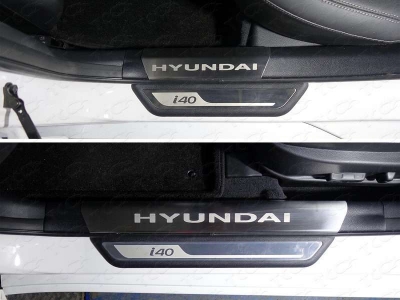 Накладки на пороги внешние и внутренние зеркальный лист ТСС для Hyundai i40 2011-2019