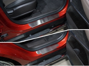 Накладки на пороги шлифованный лист 4 штуки для Hyundai Santa Fe № HYUNSF18-02