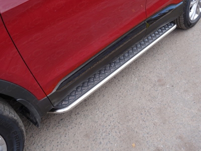 Пороги с площадкой алюминиевый лист 42 мм для Hyundai Santa Fe 2018-2021
