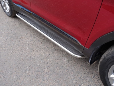 Пороги с площадкой нержавеющий лист 42 мм для Hyundai Santa Fe 2018-2021