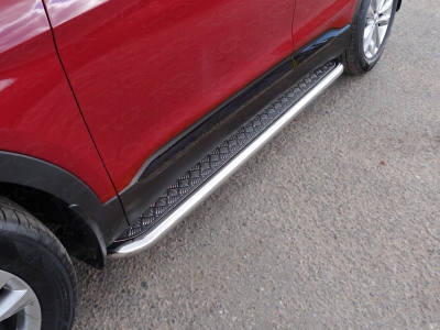 Пороги с площадкой алюминиевый лист 60 мм для Hyundai Santa Fe № HYUNSF18-20