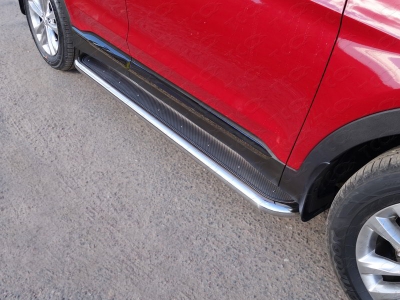Пороги с площадкой нержавеющий лист 60 мм для Hyundai Santa Fe 2018-2021