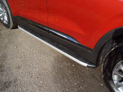 Пороги алюминиевые ТСС с накладкой для Hyundai Santa Fe № HYUNSF18-24AL