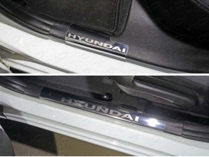 Накладки на пороги внутренние зеркальный лист надпись Hyundai для Hyundai Solaris № HYUNSOL14-12