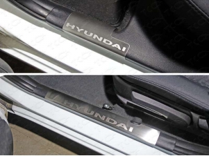 Накладки на пороги внутренние лист шлифованный надпись Hyundai для Hyundai Solaris № HYUNSOL14-13