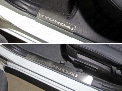 Накладки на пороги внутренние лист шлифованный надпись Hyundai ТСС для Hyundai Solaris 2014-2017