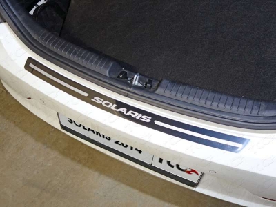 Накладка на задний бампер зеркальный лист надпись Solaris только седан ТСС для Hyundai Solaris 2014-2017