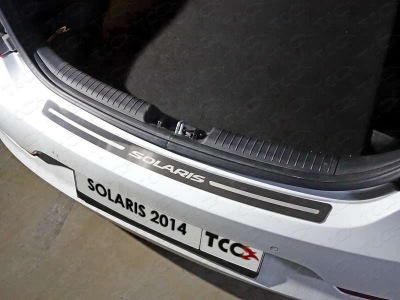 Накладка на задний бампер лист шлифованный надпись Solaris только седан ТСС для Hyundai Solaris 2014-2017