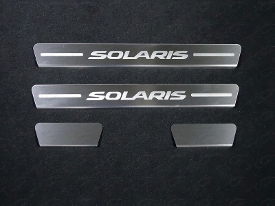 Накладки на пороги шлифованный лист надпись Solaris 4 штуки ТСС для Hyundai Solaris 2018-2021