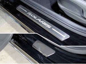 Накладки на пороги шлифованный лист надпись Solaris 4 штуки для Hyundai Solaris № HYUNSOL17-09