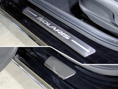 Накладки на пороги шлифованный лист надпись Solaris 4 штуки для Hyundai Solaris № HYUNSOL17-09