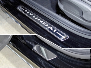 Накладки на пороги зеркальный лист надпись Hyundai 4 штуки для Hyundai Solaris № HYUNSOL17-10