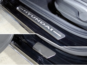 Накладки на пороги шлифованный лист надпись Hyundai 4 штуки для Hyundai Solaris № HYUNSOL17-11