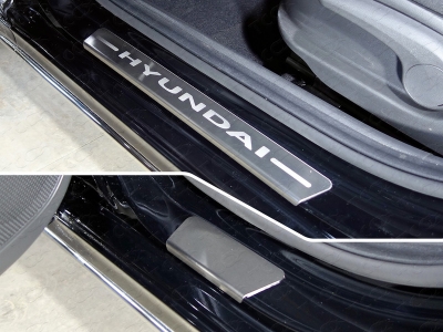Накладки на пороги шлифованный лист надпись Hyundai 4 штуки ТСС для Hyundai Solaris 2018-2021