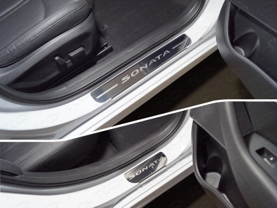 Накладки на пороги зеркальный лист надпись Sonata 4 штуки для Hyundai Sonata 2017-2019