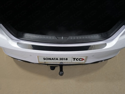 Накладка на задний бампер зеркальный лист для Hyundai Sonata № HYUNSON18-06