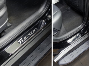Накладки на пороги зеркальный лист надпись Tucson 4 штуки для Hyundai Tucson № HYUNTUC18-03