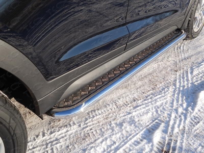 Пороги с площадкой алюминиевый лист 75х42 мм для Hyundai Tucson № HYUNTUC18-27