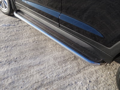 Пороги с площадкой нержавеющий лист 75х42 мм для Hyundai Tucson № HYUNTUC18-28