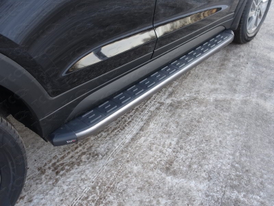 Пороги алюминиевые ТСС с накладкой серые для Hyundai Tucson № HYUNTUC18-32GR