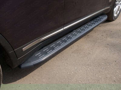Пороги алюминиевые ТСС с накладкой чёрные для Infiniti QX70 2013-2017