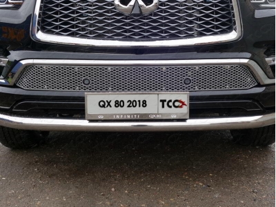 Накладка решетки радиатора лист алюминиевая для авто без круиза ТСС для Infiniti QX80 2018-2021