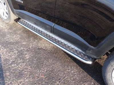 Пороги с площадкой алюминиевый лист 42 мм ТСС для Jeep Renegade 2015-2021