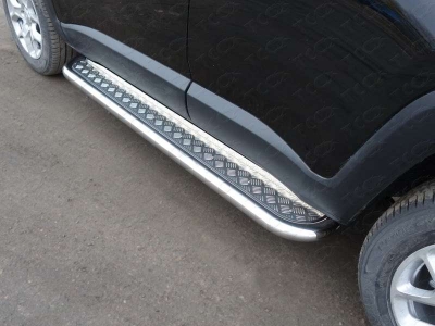 Пороги с площадкой алюминиевый лист 60 мм ТСС для Jeep Renegade 2015-2021