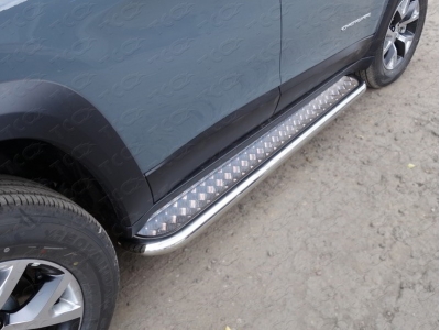 Пороги с площадкой алюминиевый лист 60 мм ТСС для Jeep Cherokee Trailhawk 2014-2021