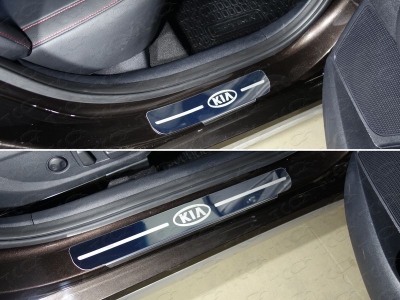 Накладки на пороги зеркальный лист лого Kia 4 штуки ТСС для Kia Optima 2016-2021