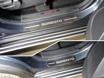 Накладки на пороги шлифованный лист надпись Sorento 4 штуки ТСС для Kia Sorento 2012-2020
