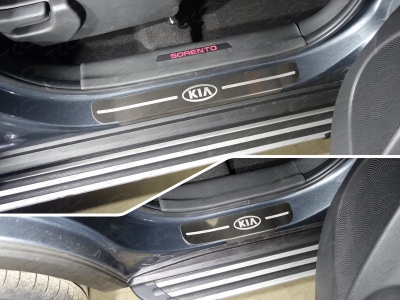 Накладки на пороги шлифованный лист лого Kia 4 штуки ТСС для Kia Sorento 2012-2020