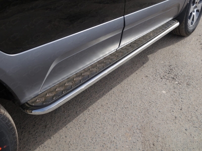 Пороги с площадкой алюминиевый лист 42 мм ТСС для Kia Mohave 2016-2020