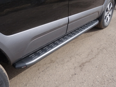 Пороги алюминиевые с накладкой ТСС серые для Kia Mohave 2016-2020