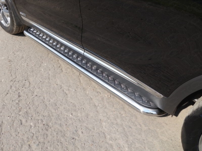 Пороги с площадкой алюминиевый лист 60 мм ТСС для Kia Sorento Prime 2018-2021