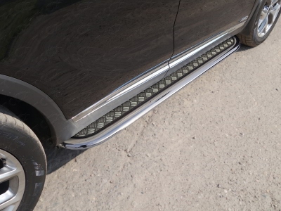 Пороги с площадкой алюминиевый лист 75х42 мм ТСС для Kia Sorento Prime 2018-2021