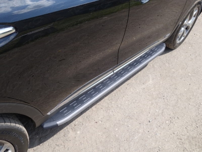 Пороги алюминиевые ТСС с накладкой серые для Kia Sorento Prime 2018-2021