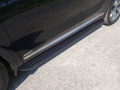 Пороги алюминиевые Slim Line Black ТСС для Kia Sorento Prime 2018-2021