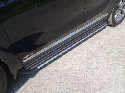 Пороги алюминиевые Slim Line Silver ТСС для Kia Sorento Prime 2018-2021