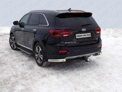 Защита задняя овальные уголки 75х42 мм ТСС для Kia Sorento Prime 2018-2021