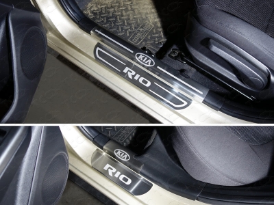 Накладки внешние и на пластиковые пороги лист шлифованный надпись KIA ТСС для Kia Rio 2011-2015
