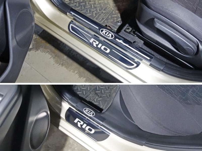 Накладки на пороги на металл и пластик зеркальный лист надпись Kia для Kia Rio № KIARIO15-13